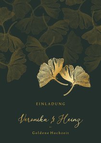 Einladungskarte Goldene Hochzeit Ginkgoblätter