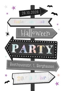 Einladungskarte Halloweenparty Wegweiser