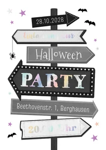Einladungskarte Halloweenparty Wegweiser