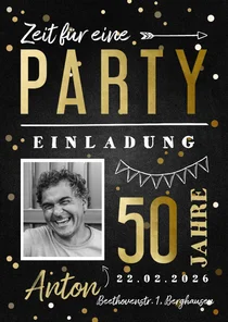 Einladungskarte hip 50. Geburtstag mit Foto und Konfetti