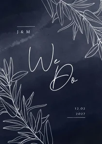 Einladungskarte Hochzeit Silber-Zweige auf Nachtblau