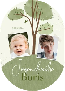 Einladungskarte Jugendweihe Baum Oval Fotocollage