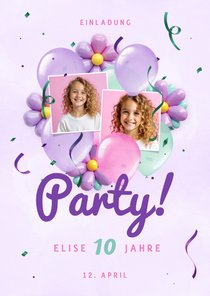 Einladungskarte Kindergeburtstag Party Blumen Luftballons