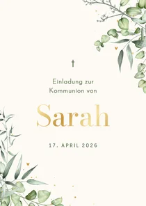 Einladungskarte Kommunion botanisch Zweige hellbeige