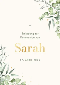 Einladungskarte Kommunion botanisch Zweige hellbeige