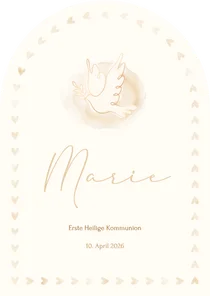 Einladungskarte Kommunion Herzchen-Rand Taube Bogenkarte