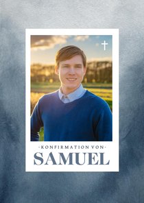 Einladungskarte Konfirmation blaues Aquarell mit Foto
