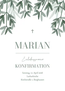 Einladungskarte Konfirmation stilisierte dunkelgrüne Zweige