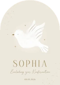 Einladungskarte Konfirmation weiße Taube auf Pastellbraun