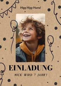 Einladungskarte mit Foto Kindergeburtstag 7 Kraftpapier