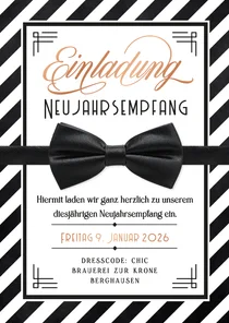 Einladungskarte Neujahrsempfang Fliege Vintage