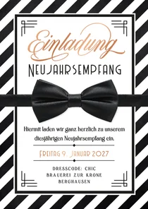 Einladungskarte Neujahrsempfang Fliege Vintage