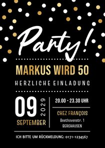 Einladungskarte Party Geburtstag mit Konfetti