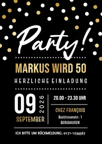 Einladungskarte Party Geburtstag mit Konfetti