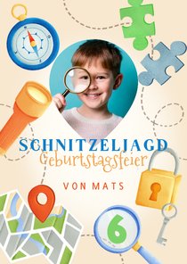 Einladungskarte Schnitzeljagd Kindergeburtstag mit Foto