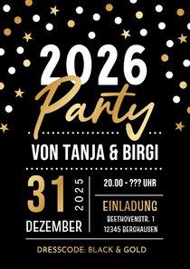 Einladungskarte Silvesterparty Schwarz & Gold