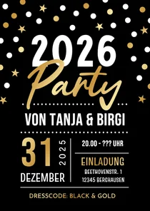Einladungskarte Silvesterparty Schwarz & Gold