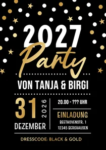 Einladungskarte Silvesterparty Schwarz & Gold