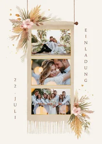 Einladungskarte Sommerfest Boho Fotocollage Trockenblumen