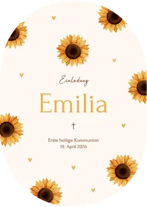 Einladungskarte Sonnenblumen Kommunion Oval
