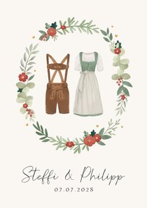 Einladungskarte Trachtenhochzeit Dirndl & Lederhose