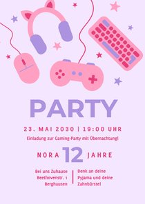 Einladungskarte Übernachtungsparty Gaming Geburtstag