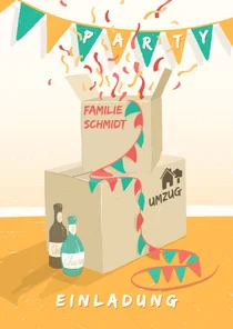 Einladungskarte Umzugskartons Abschiedsparty