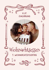 Einladungskarte Weihnachtsessen Foto Linienzeichnung rosa
