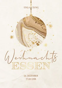Einladungskarte Weihnachtsessen Marmoroptik Weihnachtskugel