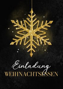 Einladungskarte Weihnachtsessen Schneekristall in Gold