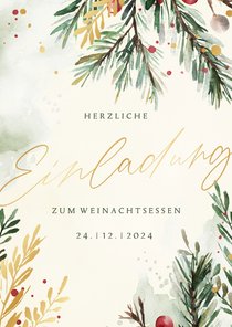 Einladungskarte Weihnachtsessen Tannenzweige