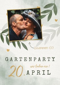 Einladungskarte zum Gartengeburtstag mit Foto und Herzen