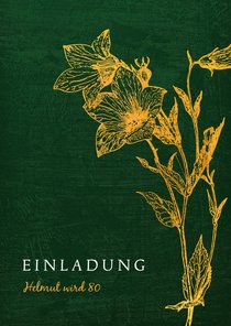 Einladungskarte zum Geburtstag Glockenblume gold