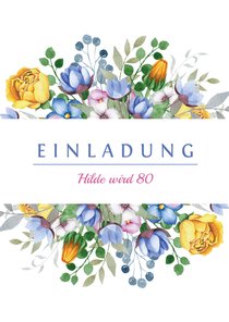 Einladungskarte zum Geburtstag mit Blumenbouquet