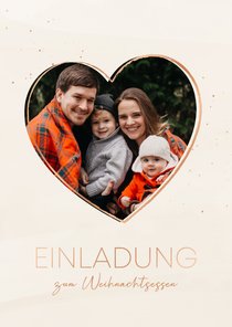 Einladungskarte zum Weihnachtsessen mit Herzfoto