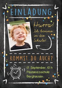 Einladungskarte zur Einschulung Foto & Kreidelook