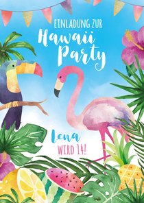 Einladungskarte zur Hawaiiparty 14. Geburtstag