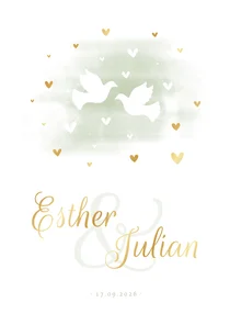 Einladungskarte zur Hochzeit Tauben und Herzen