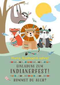 Einladungskarte zur Indianerparty 6. Kindergeburtstag