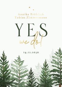 Einladungskarte zur Winter Hochzeit Tannenbäume