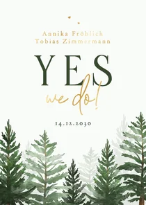 Einladungskarte zur Winter Hochzeit Tannenbäume