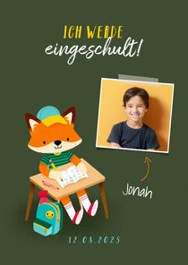 Einschulung Einladung dunkelgrün Foto & Fuchs