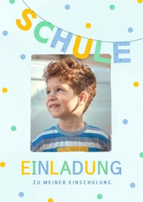 Einschulungskarte blau Einladung Foto & Konfetti