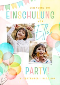 Einschulungskarte Fotos & bunte Luftballons