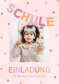 Einschulungskarte rosa Einladung Foto & Konfetti