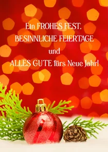 FairTrade Weihnachtskarte mit Christbaumkugel und Lichtern