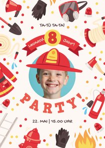 Feuerwehr Geburtstag Einladung 8 Jahre mit Foto