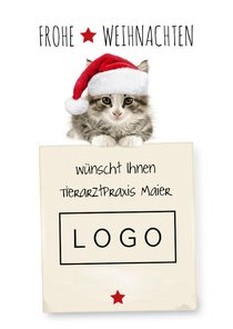 Firmenweihnachtskarte mit Weihnachtskatze