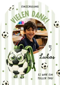 Foto-Dankeskarte Einschulungstag Fußball-Rucksack
