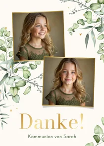 Foto-Dankeskarte grüne Zweige Eukalyptus hellbeige